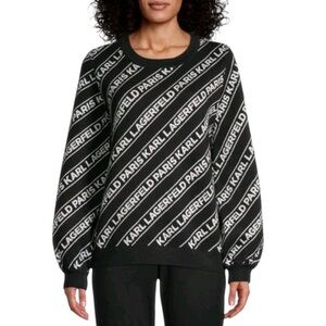 Karl Lagerfeld Black and White Logo Crew Neck Sweater New With Tags